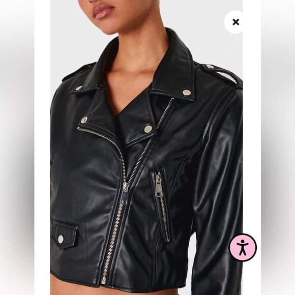 ✨ Pretty Little Things Black Faux Leather Biker Jacket - Size 4, Only Worn Once - Picture 2 of 8